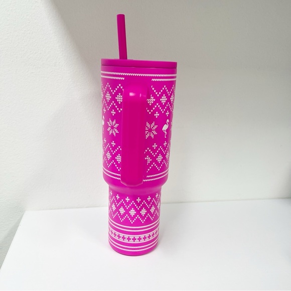 Simple Modern Pink Flamingo Fair Isle Trek 40 oz Handled Tumbler - Picture 2 of 5